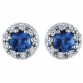 3.8mm Sapphire and Diamond Stud Earrings in 14K White Gold (0.12 CT. T.W.)